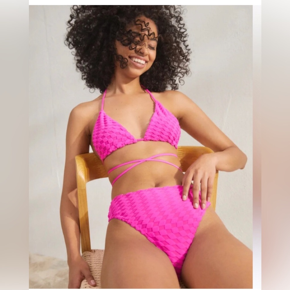 GOOD AMERICAN PINK JACQUARD BIKINI SET NWT